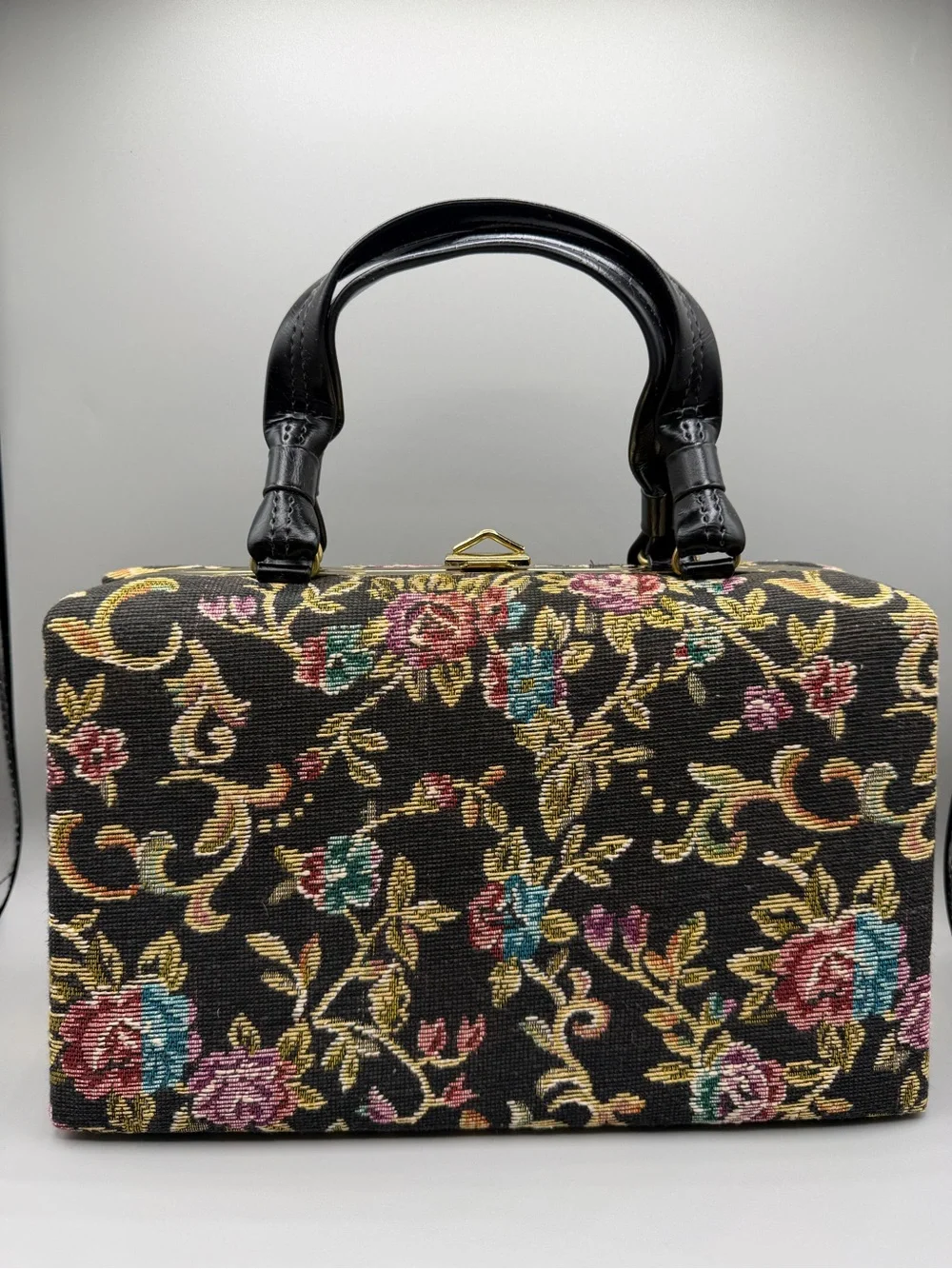 Vintage Floral Tapestry Top-Handle Bag.  Carpet Bag Handbag